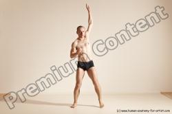 Underwear Gymnastic poses Man White Slim Bald Dancing Dynamic poses Academic